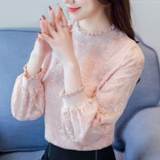 t桖冬装女装2018新款秋季韩版雪纺衫长袖蕾丝加绒打底衫百搭上衣 